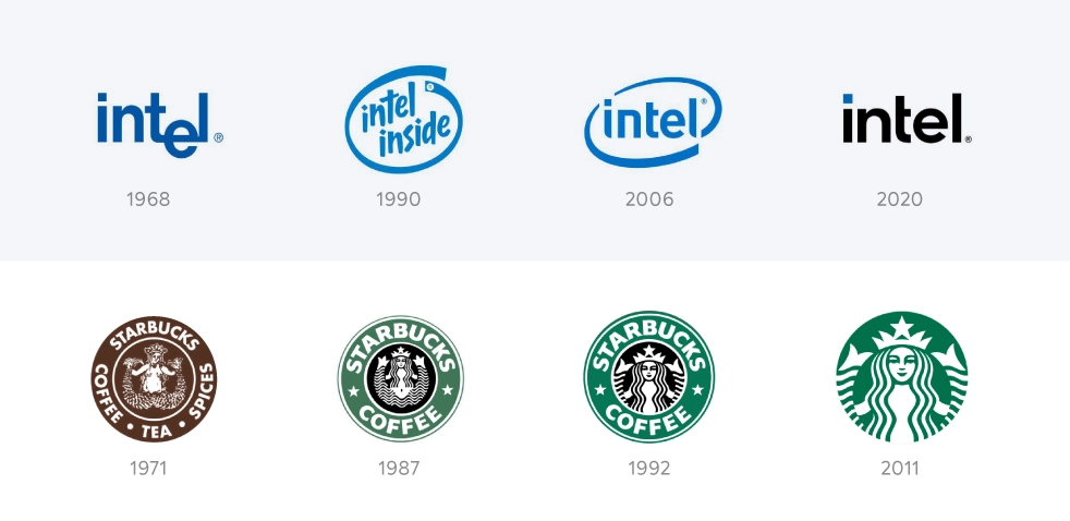 logo changes of intel and starbucks brand